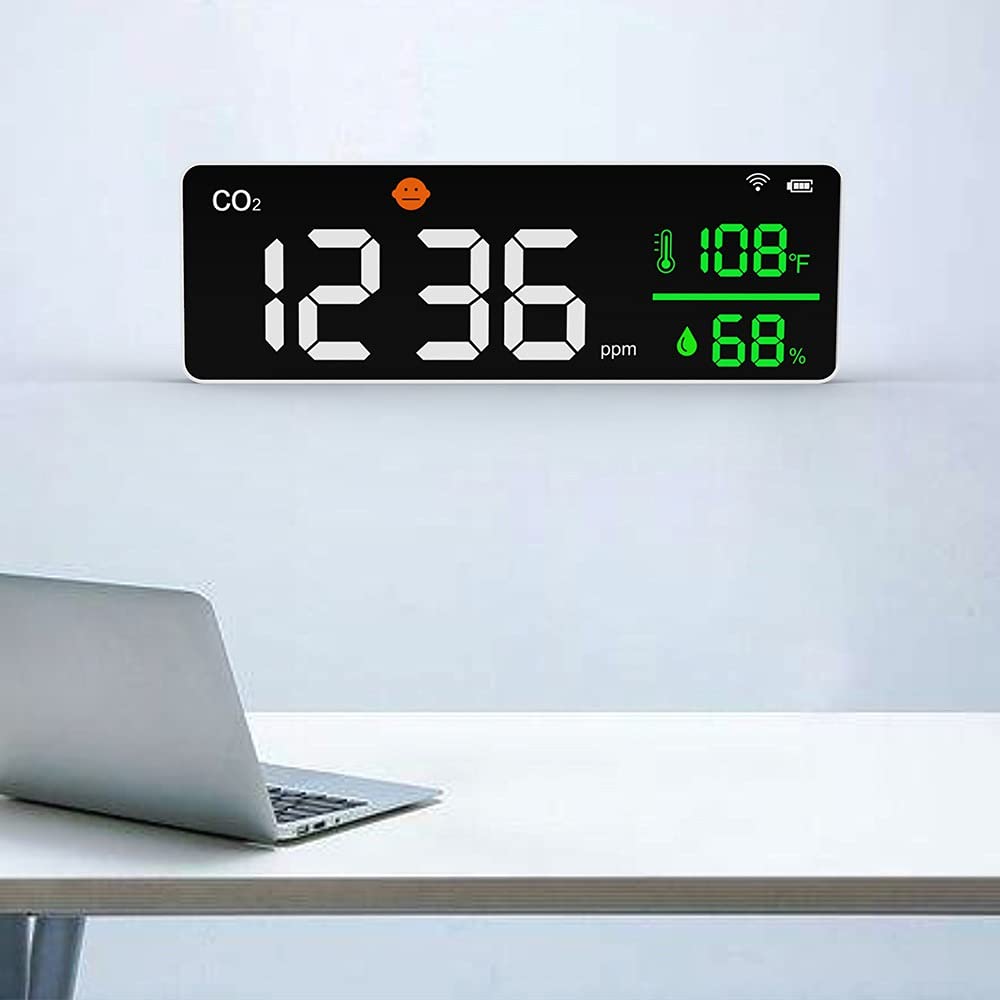Detector De Aire De CO2, Detector De Calidad del Aire, Sensor NDIR | Monitor de temperatura y humedad, nivel de dióxido de carbono PPM