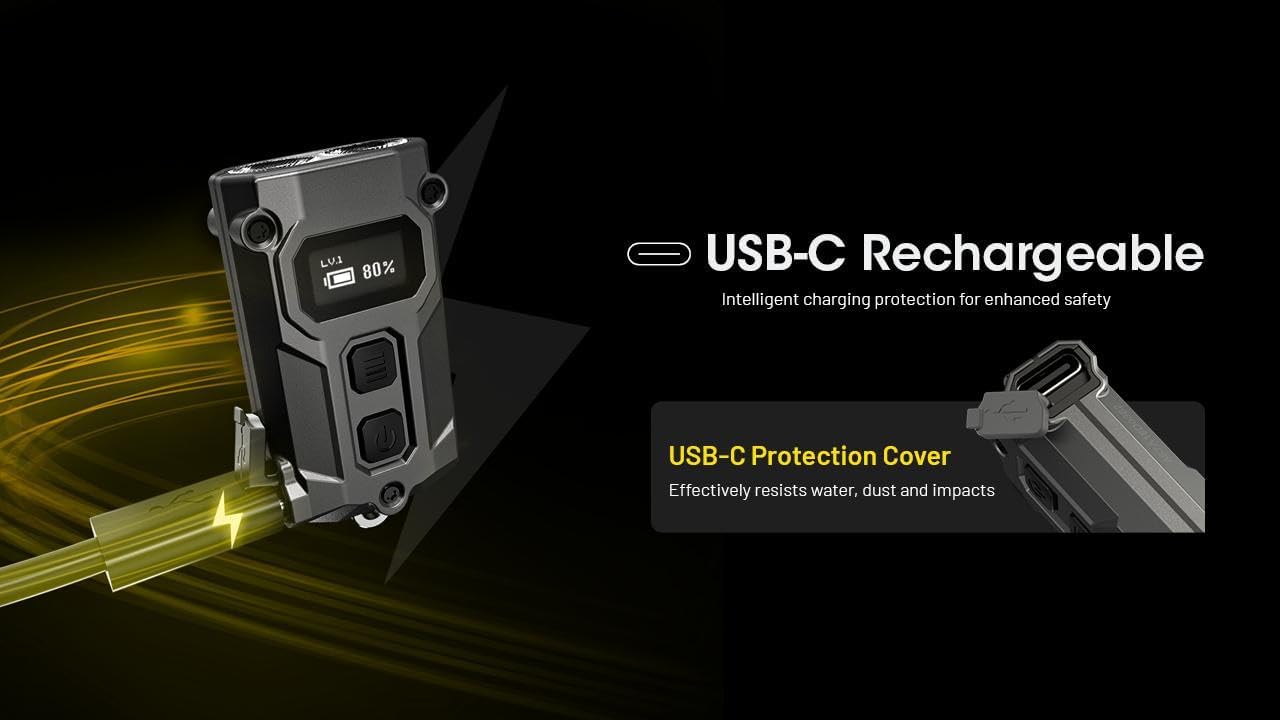 Nitecore TINI3 MCT Black - NB20000 Tini3 MCT Intelligent Multiple Color Temperatures Keychain Light Black -600 Lumens w NB20000 20,000mAh Power Charger
