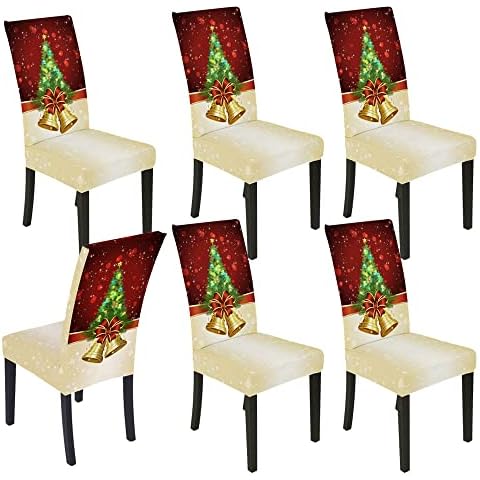 Set of 6 Christmas Dining Room Chair Covers Slipcovers Christmas Tree Stretch Removable Washable Spandex Parson Chairs Slipcovers Seat Protector Decor for Ceremony Holiday (Christmas Tree, Set of 6) Cover