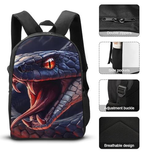 Fierce Snake Classic Backpack Lunch Bag Pencil Case 3 Piece Set Travel Daypack3