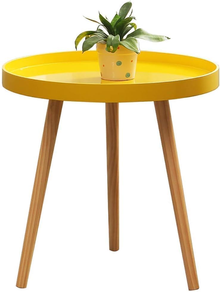Image of Small Round Coffee Table, Modern Side Table with 3 Stable Legs, Multifunctional Sofa Side Table for Balcony Office (Yellow)