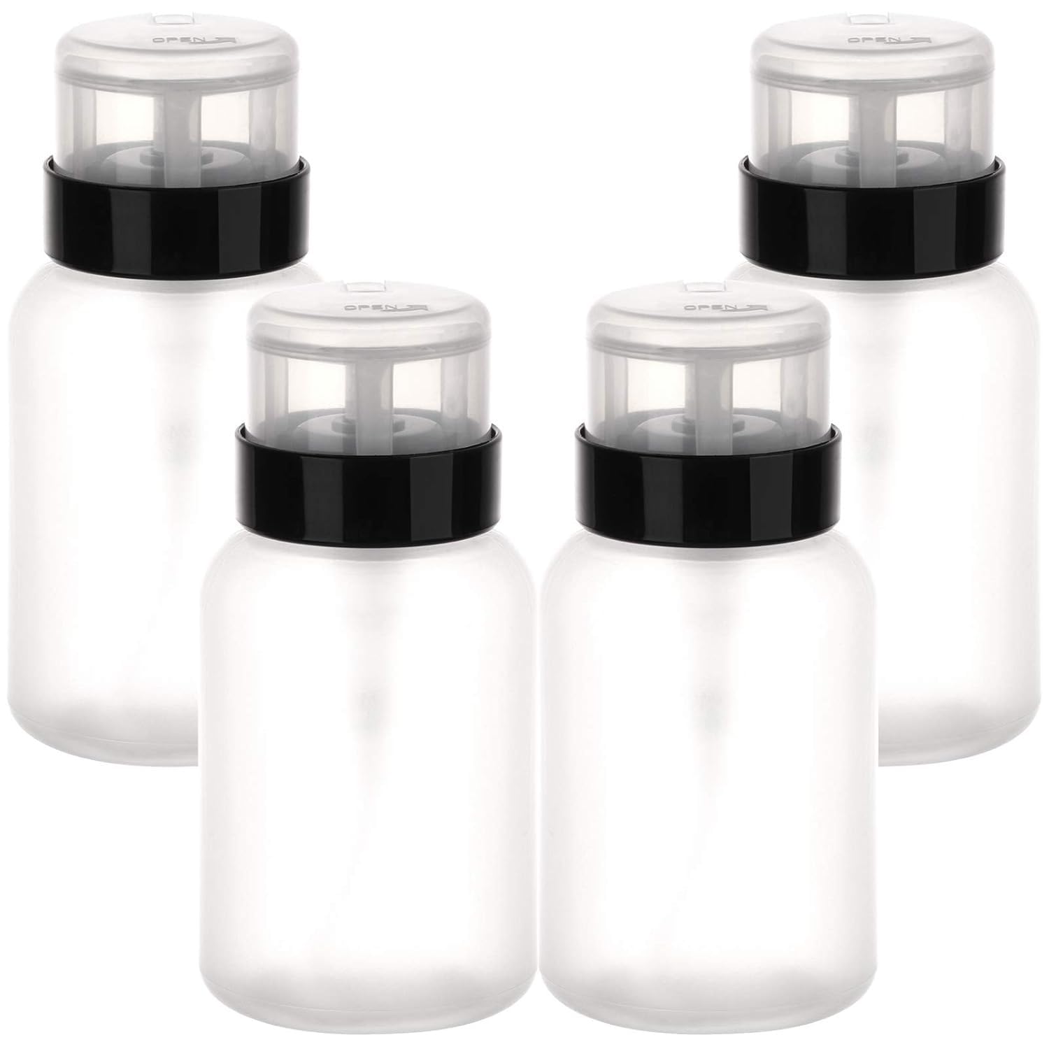Pack of 4 Push Down Pump Dispenser, Lockable Empty Bottle for Alcohol, Acetone, Nail Polish and Makeup Remover, 200 ml (6.8 oz), Clear, Rectangular, 4.7 * 2.3 * 4.7 inches-image-11
