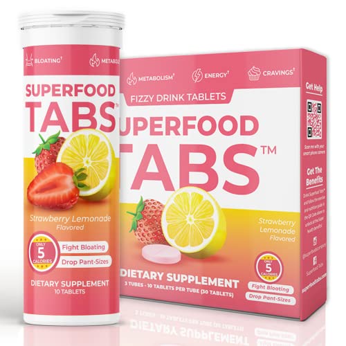 Superfood Tabs Superfoods Company Detox Cleanse Drink - Supplement for Women & Men - Support Healthy Weight Digestive Health Cravings & Bloating Relief - Strawberry Lemonade Flavor [30 Tablets]