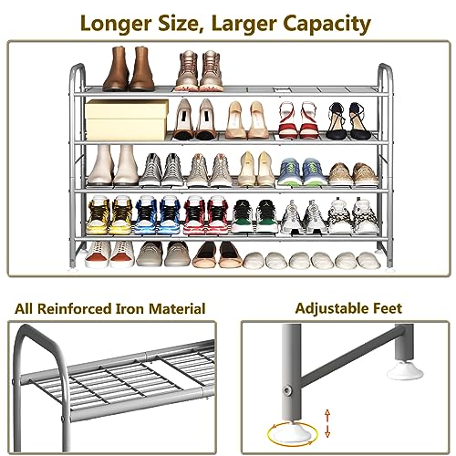 Image of LINZINAR Shoe Rack 4 Tier Storage Organizer for Closet Entryway Metal Grey