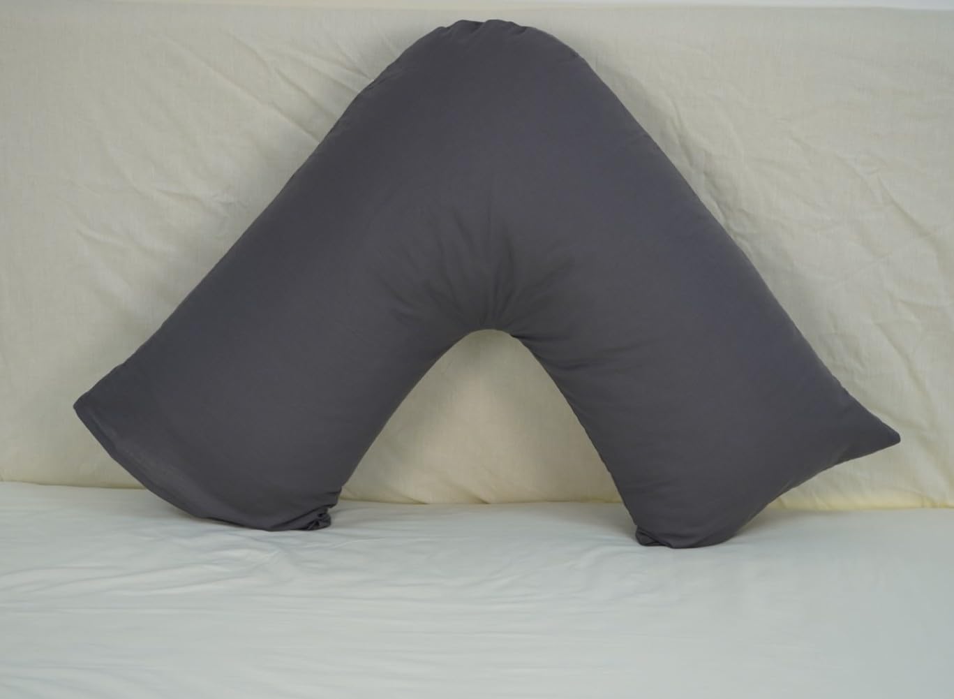 Pack of 2 Plain Poly-Cotton Back & Neck Support V Shaped Pillowcase Orthopaedic/Pregnancy/Nursing Pillow Case Pair- Available in 25 Colours 74 x 34cm (Charcoal)