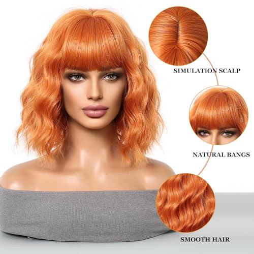 Esmee Short Wave Ginger Orange Bob Wigs With Fringe Shoulder Length Wig Synthetic Cosplay Wigs for Women, 14 inches - Image 3