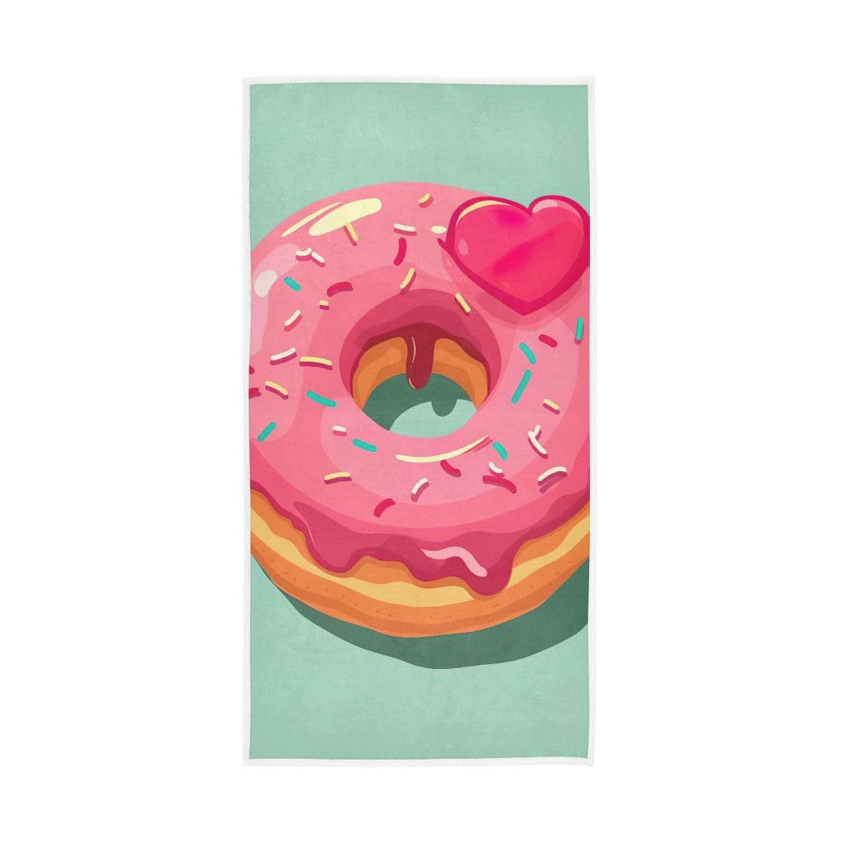 LSRCPD Donut with Heart Green Hand Towels Cotton Absorbent Soft Decorative Towel for Bathroom 15 x 30 Inch