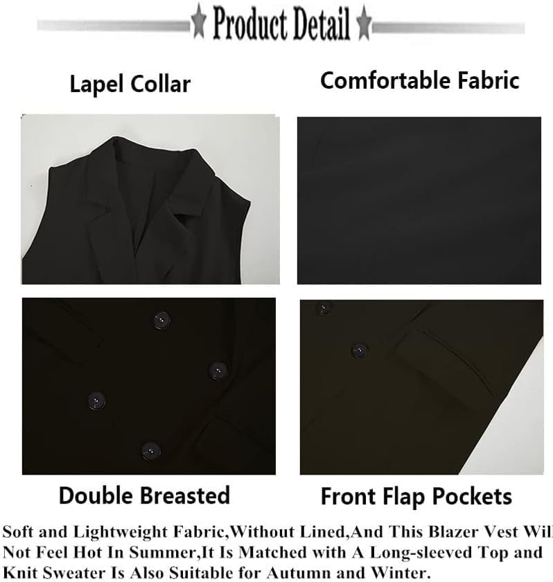 Women's Sleeveless Blazer Vest Summer Casual Open Front Cardigan Double Breasted Jacket with Pockets - Image 4