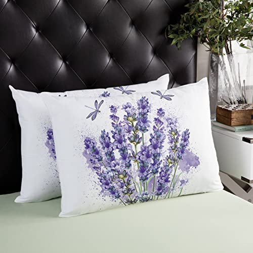 Lbhause Decorative Throw Pillow Covers Purple Lavender Dragonfly Throw Pillow Case, Soft Cushion Covers Cozy Cushion Case For Sofa Couch Car Bedroom, Rectangle 12X20 Rural Flowers #TOP3