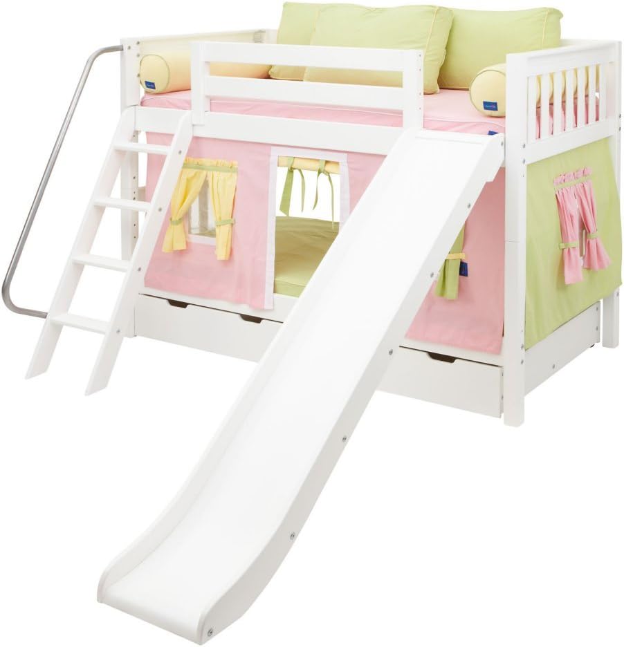 Laugh Girl Twin Over Twin Slat Slide Tent Bunk Bed