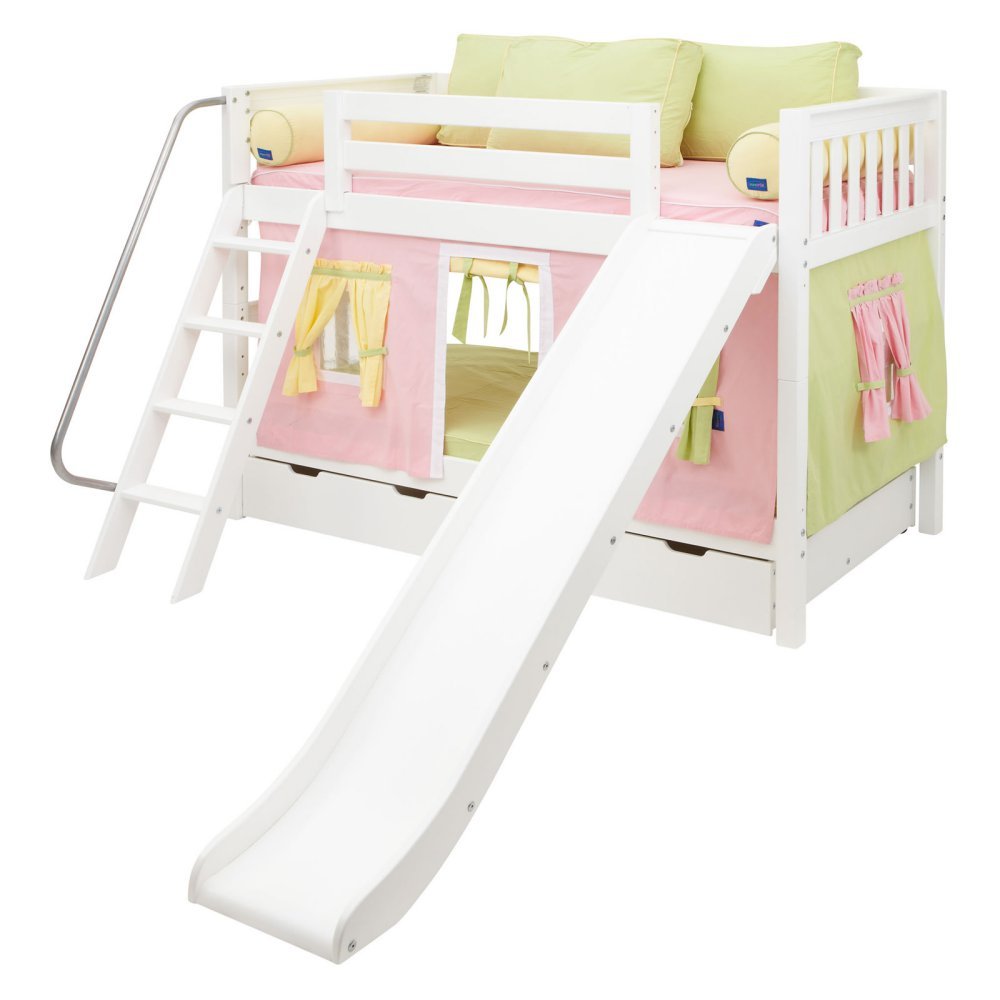 Laugh Girl Twin Over Twin Slat Slide Tent Bunk Bed