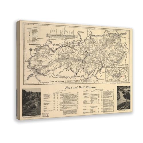 Toile Great Smoky Mountains 1940 - Grand tableau mural vintage de 61 x 91 cm