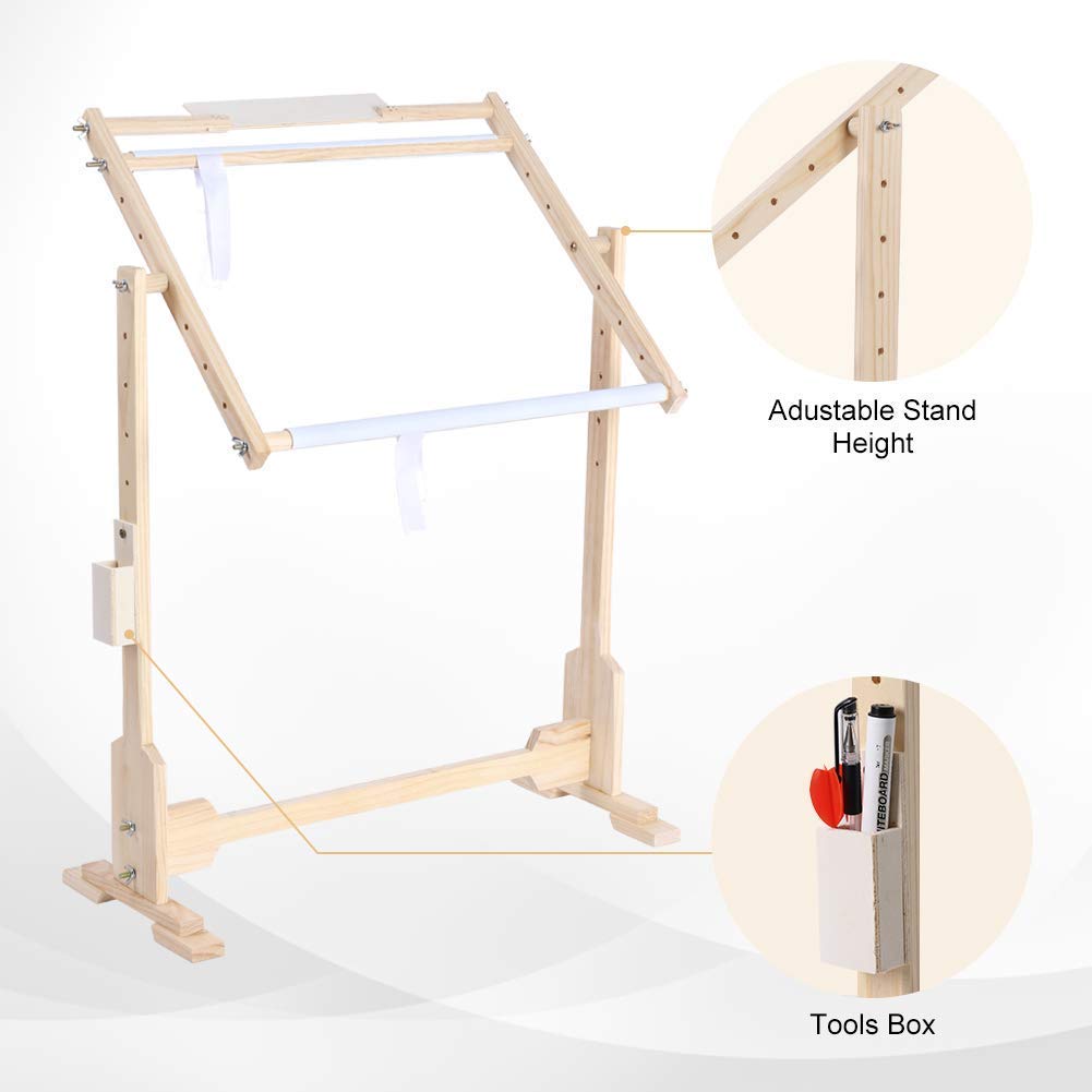 Greensen Marco de Punto de Cruz Ajustable, Soporte de Madera para Bordar de Pie, Rotación 360 Grados, 3 Tamaños