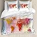 ABAKUHAUS Mappa del Mondo Set Copripiumino, Acquerello Mappa del Mondo, 3 Pezzi con 2 Federe Cuscini, 200 x 200 cm - 80 x 80 cm, Multicolore