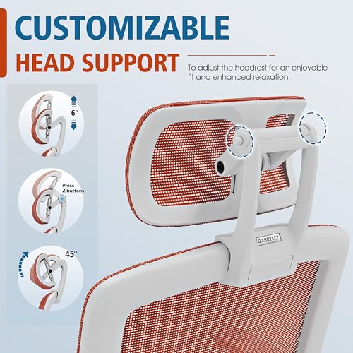 Image of GABRYLLY Ergonomic Office Chair, High Back Home Desk Chair with Headrest, Flip-Up Arms, 90-120 Tilt Lock and Wide Cushion, 400LBS Mesh Chairs for Man Woman, White Task Chair(Orange,GY01WOR)