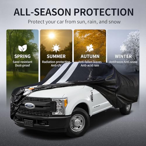 Image of Ford F100 Truck Cover Custom Fit 1953-1983 Regular /Extended /Crew Cab Short(6.4'-6.5') with Door Zipper, 10 Layers Outdoor Pickup Truck Cover Waterproof All Weather, Wind Dust Sun Protector.