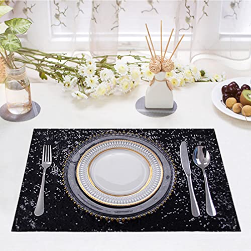 Juya Delight Sequin Table Placemats ,Sparkle Table Placemats For Party Wedding Dining Table Decoration(Black,12X18 Inch,Set Of 6) #TOP23