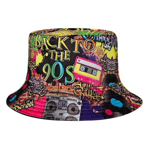 Fumwase Fashion 90s Bucket Hat for Men Women Retro Summer Beach Fishing Hat Rave Party Accessories Party Supplies Multi