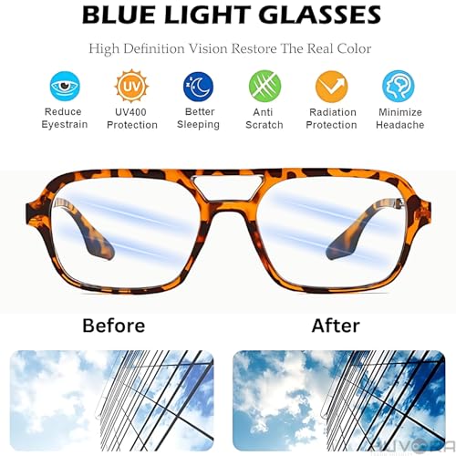 Image of Retro Flat Square 70's Aviator Double Bridge Metal Sunglasses for Men Women | Anti Blue UV Protection Zero Power Stylish Computer Night Driving Glasses | Trendy Branded Goggles