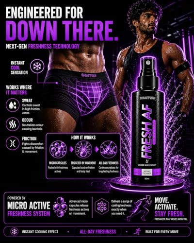 Image of Fresh AF Intimate Spray for Men (750 Sprays) | pH Balanced, Anti-Bacterial, Anti-Odour with Aloe Vera | Hygiene Spray for Lower body Odour Control | Pre /post gym, travel, shower | Barely there - Mild subtle scent