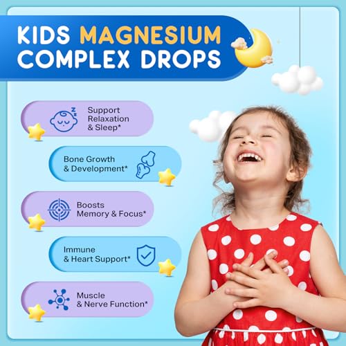 Image of (2 Pack) Magnesium Glycinate Liquid for Kids, Kids Magnesium Liquid Drops Supplement with L-Theanine, Calcium, Zinc, Vitamin D3 K2 for Sleep Calm Relaxation Brain Bones Focus, Grape Flavor 4 Fl Oz