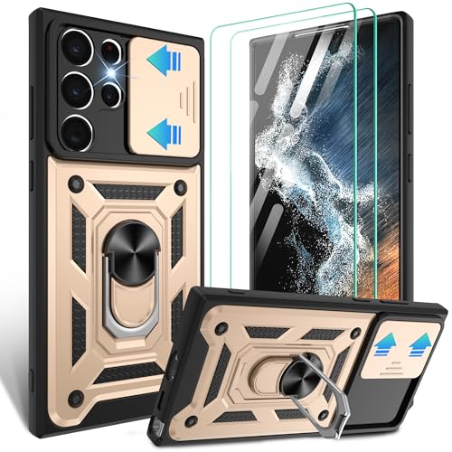 Protection S22 Ultra antichoc avec 2 verres trempés et étui caméra coulissant