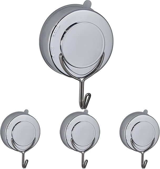 Removable Suction Hooks 4 Pack Heavy Duty 8KG, Wall Hooks Stick on Kitchen Back of Door Window, Shower Hooks with Suction Cup for Bathroom Hanging Robe Bath Towel, Sticky Hooks Screw Free No Drilling