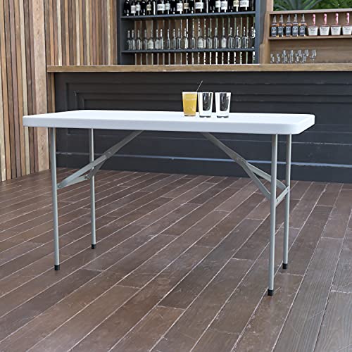 Flash Furniture Elon 4' Rectangular All-Occasion Plastic Folding Event Table, Folding Banquet Table for Indoor/Outdoor Events, White by Flash Furniture - Image 2