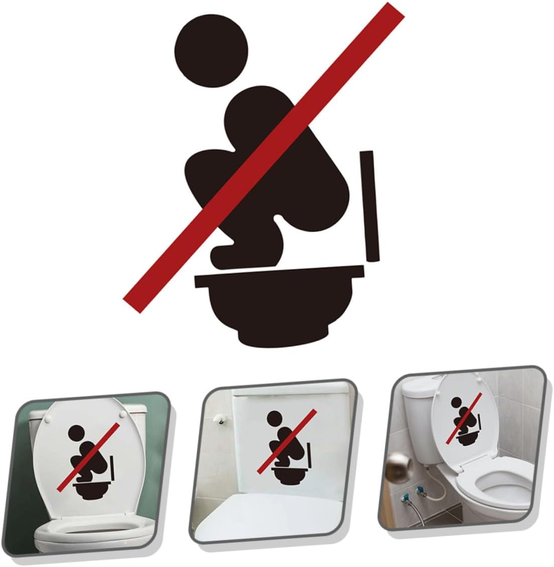 2 Sheets Removable Toilet Decal Bathroom Wall Sign Sticker Warning No Squatting Toilet Seat Easy to Install and Clean Restroom Cling for Home and Public Washrooms