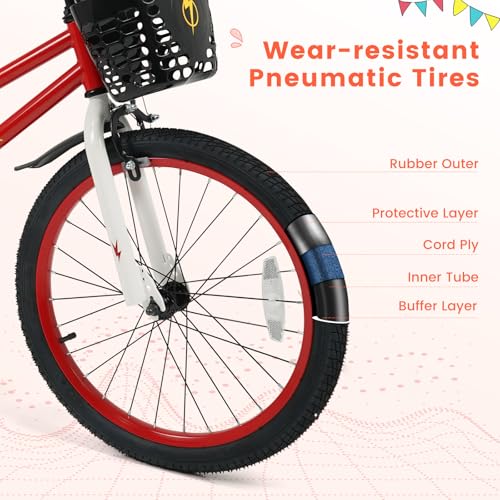 Image of BABY JOY Kids Bike, 12 14 16 18 Inch Boys Girls Bike for 3-8 Years w /Training Wheels, 20 Inch Children Bicycle for 8+ Teens w /Kickstand, Handbrake, Coaster Brake & Removable Basket, Sporty Bicycle
