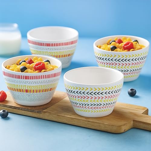 Image of Larah by BOROSIL Opalware Bowl | Microwave & Dishwasher Safe Dinner Bowls for Salad, Fruits, Dal, Maggi, Snacks, Cereal | Breakfast Bowls | Ideal Crockery for Gifting (Boho & Rhythm, 4pc Set)