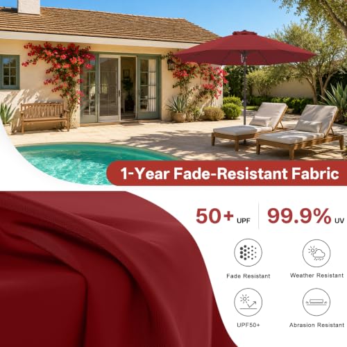 Image of ABCCANOPY 10FT Patio Umbrella Outdoor 8 Ribs Table Umbrella(Burgundy) | Fade & UV Resistant Fabric,8 Fiberglass Ribs,Smooth Crank System,Wind Resistance,Great for Patio,Backyard,Garden,Deck