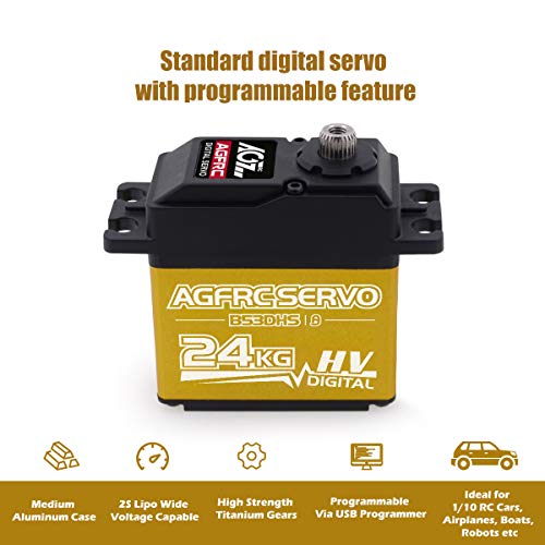 Agfrc 24Kg Digital High Torque Servo Programmable Metal Gear Steering Servo For 1/10 Rc Model, 180 Degree (B53Dhs) #TOP2