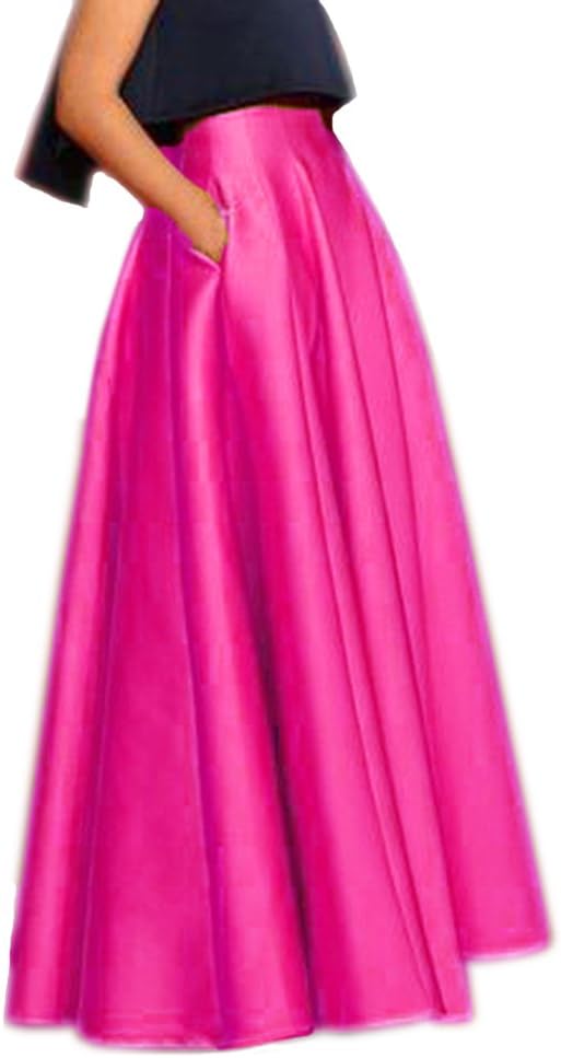 Lisong Floor Length Satin High Waist Prom Party Skirt for Women