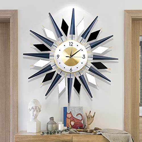 Fmtad Large Metal Decorativesilent Non-Ticking Modern Big Wall Clocks For Living Room Dining Room Bedroom Decor, Dia 24 Inch Blue Black White #TOP7