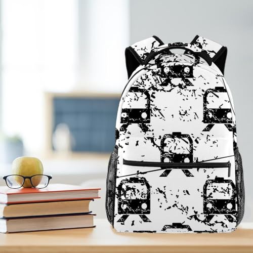 Sac à dos d'école au style train noir grunge multicolore original