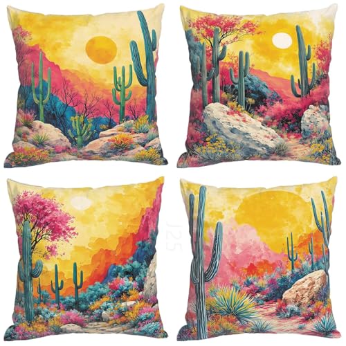 Fundas Cojines 45x45, Juego de 4 Lino Funda Cojin Amarillo Cojines Grandes, Exterior Funda AlmohadaVerde Cogines Sofá con Cremallera Oculta, Fundas Cojin para Sala de Estar Sofá Cama Coche R1-25
