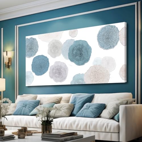 Image of VAYIMDH Canvas Art Light Blue Pictures Wall Decor Grey and Blue Abstract Floral Wall Art Minimalist Poster for Living Room 29 inchx 58 inch Office Aesthetic