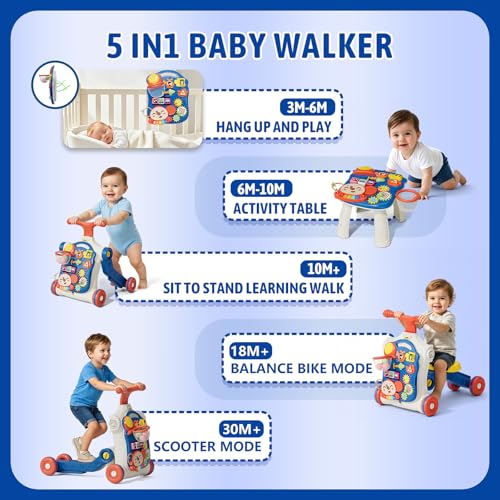 Image of QDRAGON 5 in 1 Push Walkers for Baby Boys, Toddler Learning to Walk, Sit to Stand Walker, Early Learning Push Toy for Infant 12+ Months, Navy Blue