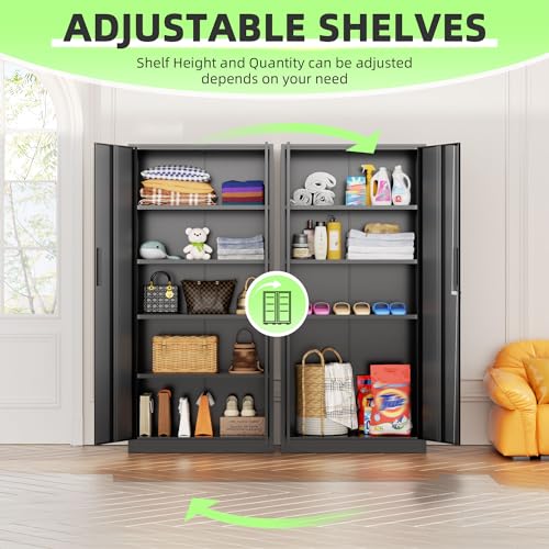 Image of INTERGREAT Black Metal Storage Cabinet, 72 inch Locking Steel Cabinets with 2 Door and 4 Adjustable Shelves, Tall Metal Cabinet for Home Office, Garage, Warehouse