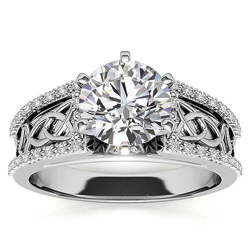 Round Cut Moissanite Engagement Ring, 1.0 CT Celtic Knot Anniversary Ring, 925 Sterling Silver Wedding Ring Anniversary Christmas Birthday Women's Jewelry Gift