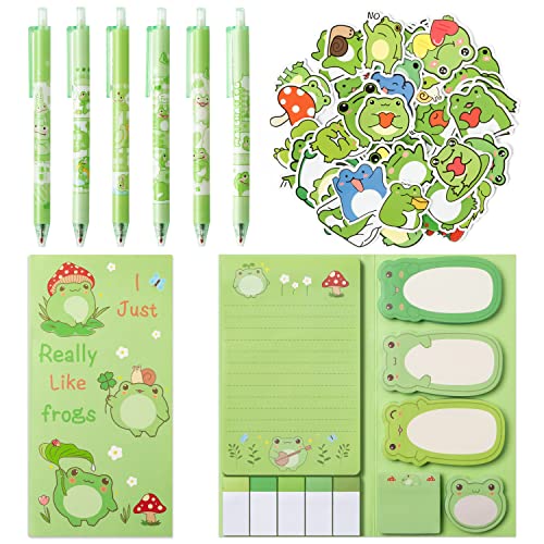 Notes autocollantes grenouille et stylos billes 0,5 mm | Lot de 57 pièces