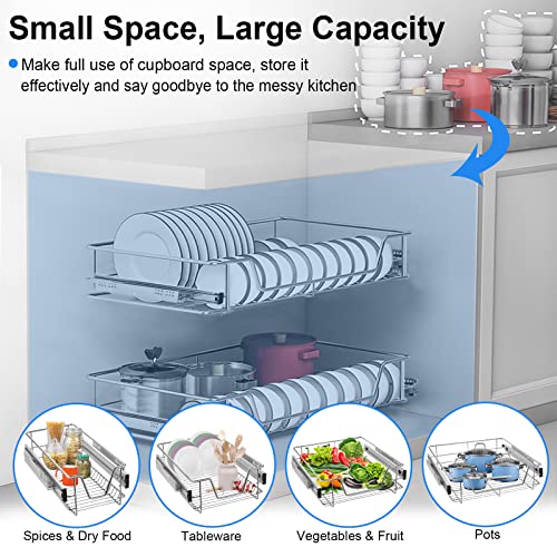 SAILUN Pull-Out Wire Baskets 600mm Wide Cabinet Slide Out Wire Storage Drawers for Kitchen, Pantry, Bathroom Cabinets, Base Larder Organiser Size: 570 * 440 * 140mm Silver Set of 2 (600mm) - Image 4