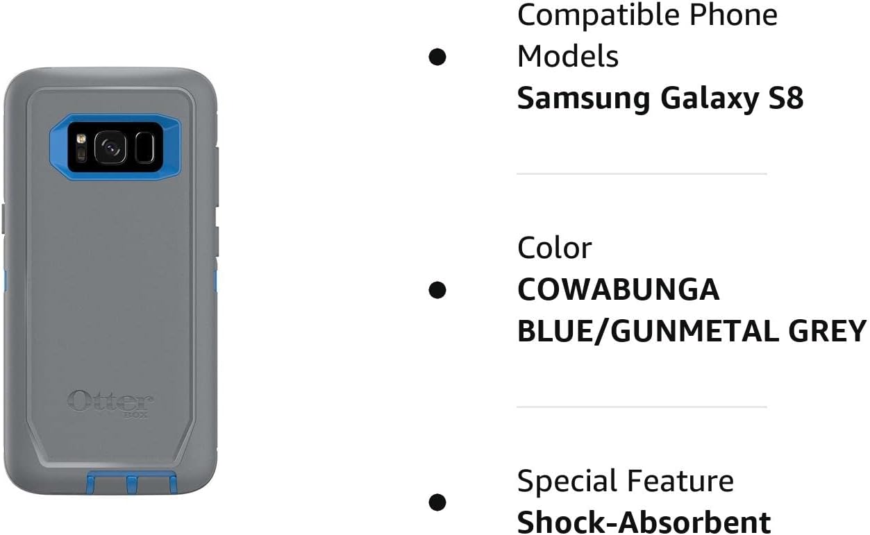 Rugged Protection OtterBox Defender Case for Samsung Galaxy S8, Case Only - Marathoner (Cowabunga Blue/Gunmetal Grey)