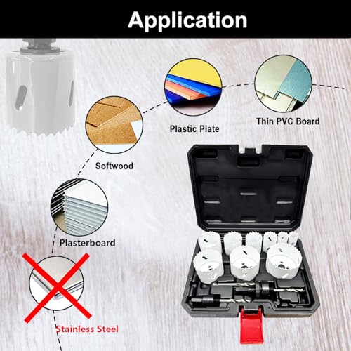 Greywolf 15 pcs Bi-Metal Hole Saw Set, M42 8% Cobalt HSS Hole Saw Kit with 3/4"-2-1/2" (19-64mm) 9 pcs Hole Saw Blades, Box with Arbor, Drill Bit, Hex Key, for Metal, Wood, Plastic 7 Greywolf 15 pcs Bi-Metal Hole Saw Set, M42 8% Cobalt HSS Hole Saw Kit with 3/4"-2-1/2" (19-64mm) 9 pcs Hole Saw Blades, Box with Arbor, Drill Bit, Hex Key, for Metal, Wood, Plastic - Image 7