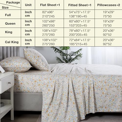 Image of Vintage Paisley Pattern Percale Sheets King Size, Light Beige Shabby Floral Chic Toile Bed Sheets, Soft Crisp 100% Cotton Deep Pocket Cozy House Sheet Set, Luxury Cottage Core Bedding, 4Pcs