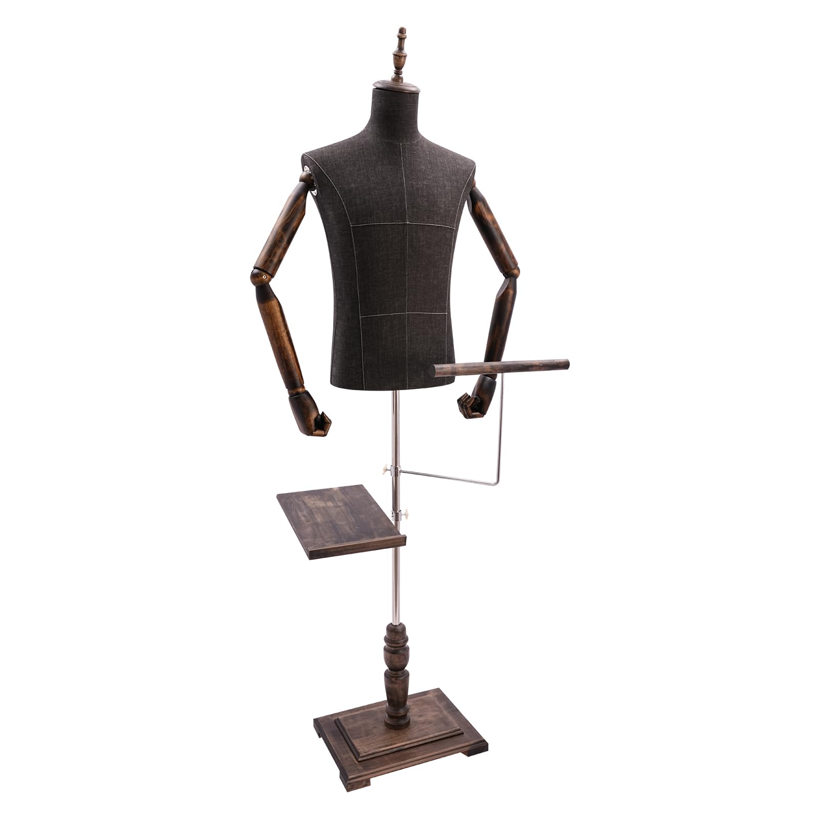 Mannequin de Couture pour Homme - Hauteur réglable - Buste pour Homme - avec Porte-Pantalon et Porte-Chaussures pour Exposer et Coudre (Marron)