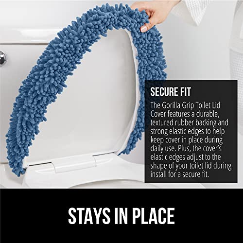 Image of Gorilla Grip Original Shag Chenille Bathroom Toilet Lid Cover, 19.5 x 18.5 Inches Large Size, Machine Washable, Ultra Soft Plush Fabric Covers, Fits Most Size Toilet Lids for Bathroom, Blue