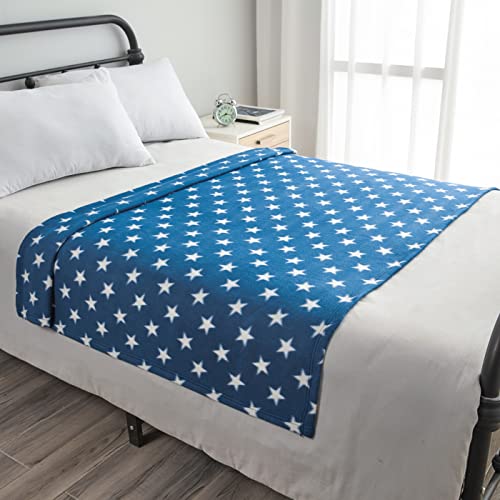 Dreamscene Flannel Fleece Stars Throw Over Bed Warm Soft Blanket Plush For Kids Sofa, Navy Blue - 50" X 60" Inch #TOP1