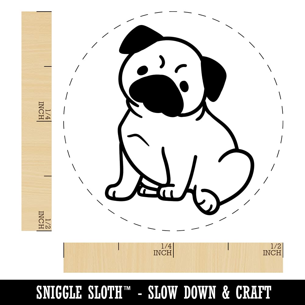 Pug Sitting Dog Self-Inking Rubber Stamp Ink Stamper for Stamping Crafting Planners - 1/2 Inch Mini - Black Ink